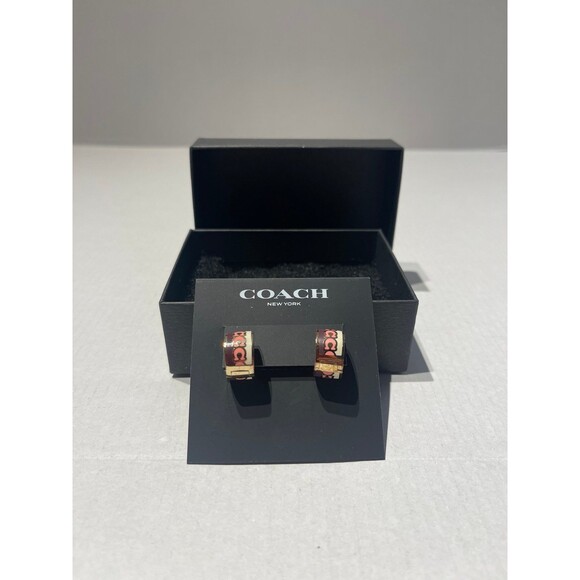 Coach Signature C Huggie Earrings - Pink, Burgundy New - Picture 2 of 5